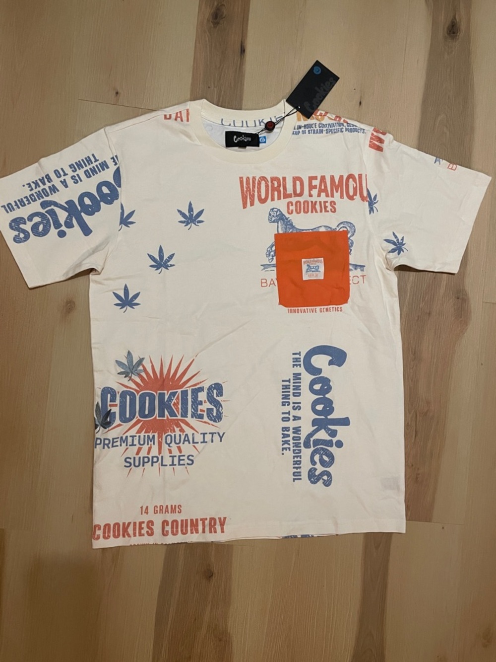 “Cookies” Cream Graphic Tee with Orange Pocket